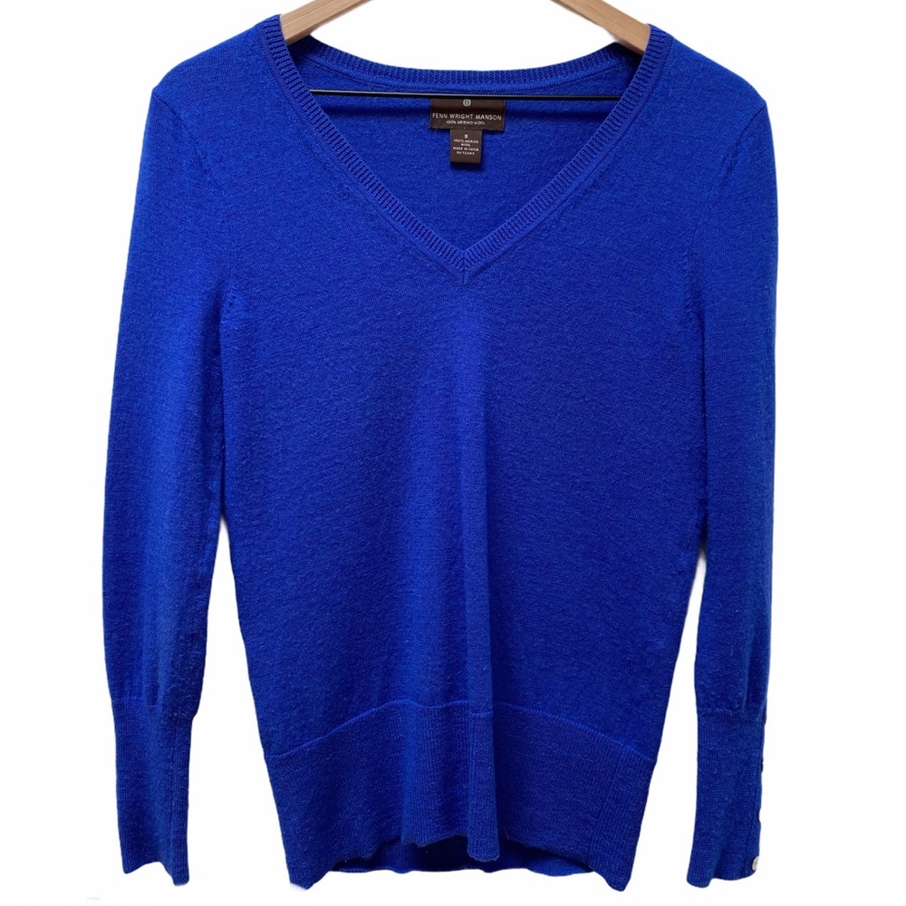 Fenn Wright Manson Blue 100% Merino Wool V-Neck Long Sleeve Sweater Women’s Sz S
